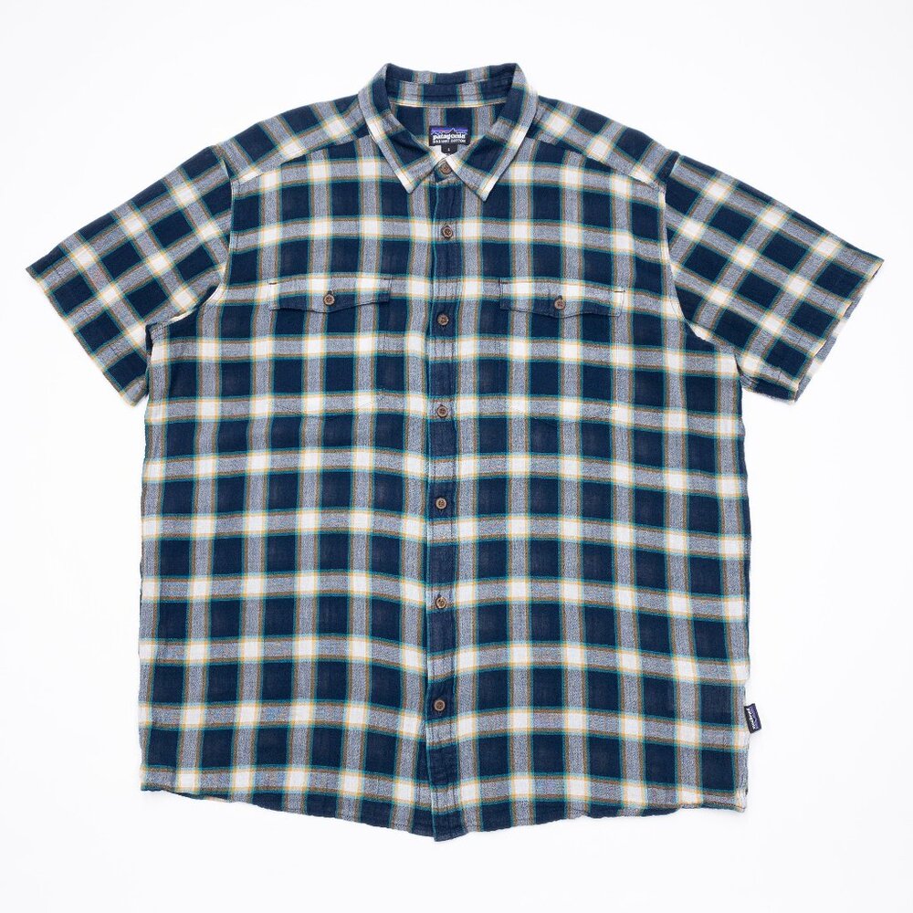 Patagonia Steersman Shirt Men's Large Lightweight Organic Cotton Crinkle Plaid